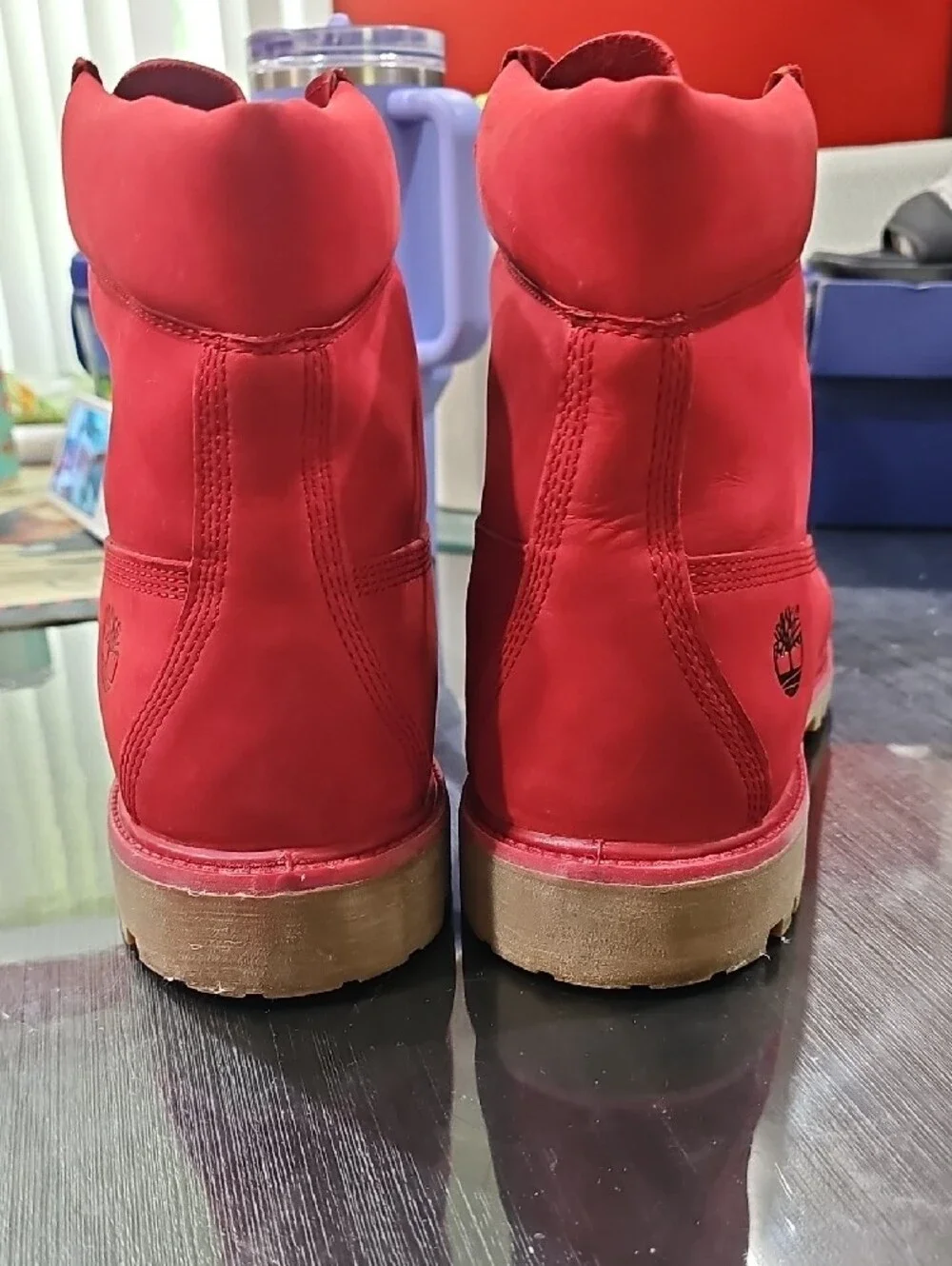 Timberland Red Lace-Up Nubuck Hiking Boots